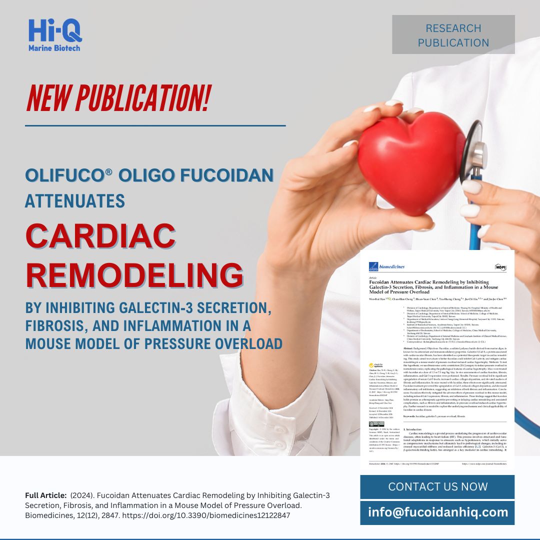 New Research Publication: OliFuco® Oligo Fucoidan Attenuates Cardiac Remodeling by Inhibiting Galectin-3 Secretion, Fibrosis, and Inflammation in a Mouse Model of Pressure Overload